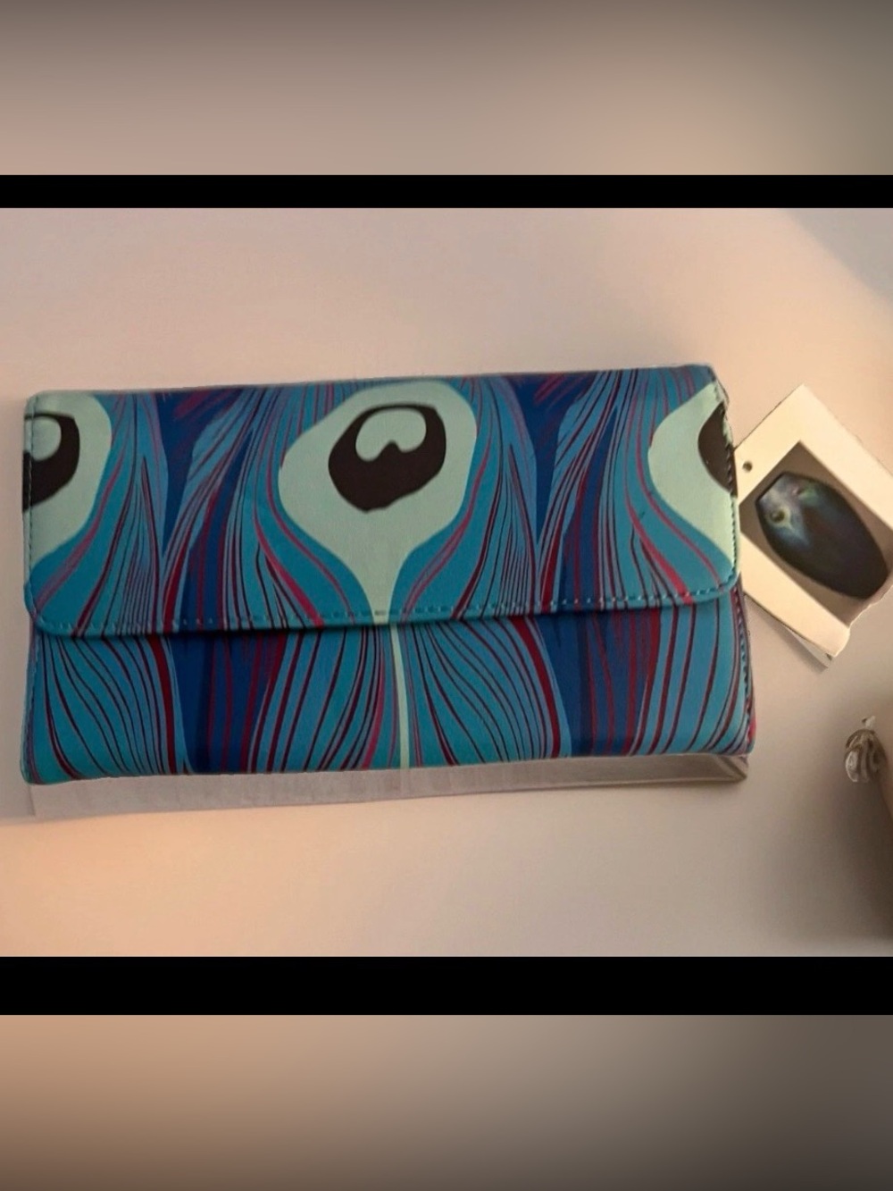 The Met Tiffany-Inspired Blue Peacock Feather Print Foldover Clutch Wallet